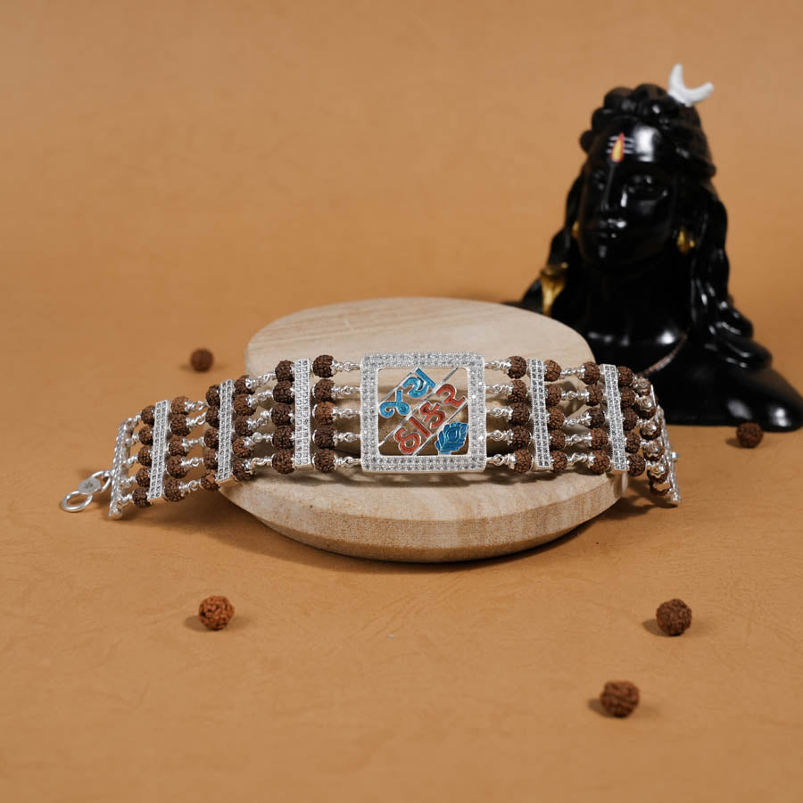 Rudraksha Silver Jay Thakar Five Lines Bracelet