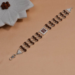 Rudraksha Silver Om in Red Triple Line Bracelet