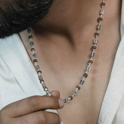 Rudraksha Silver Mala (Square Bead)
