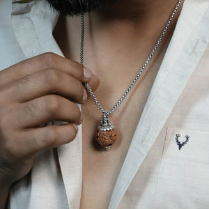 Adiyogi Pendant (4 Mukhi Nepali Rudraksha) With Chain
