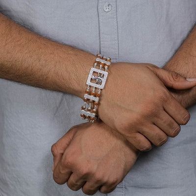 Rudraksha Silver Daimond Goga Tripel Line Bracelet
