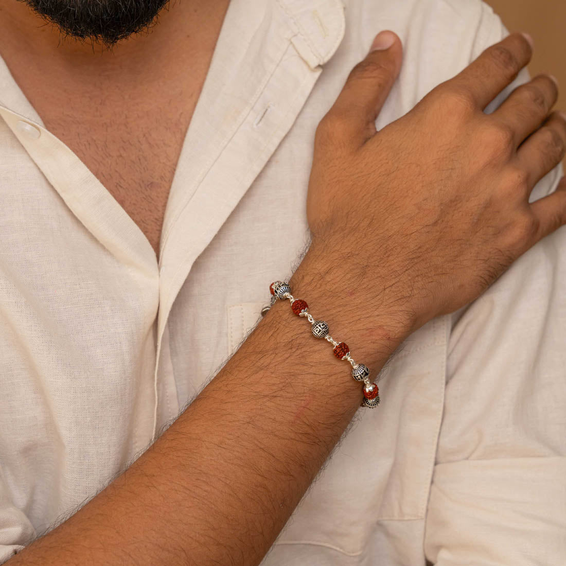 Rudraksha and Om namah shivay silver beads bracelet