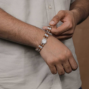 Real Rudraksha Silver Bracelet with Om Embedded in Surya Double Line for Men