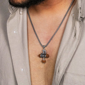 Rudraksha Om Damaru Pendants with Silver Chain