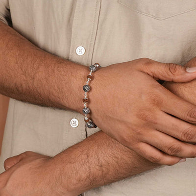Rudraksha Silver Hollow Round Beads Bracelet.