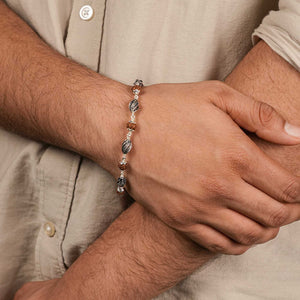 Rudraksha Silver Marqurise Beads Bracelet.