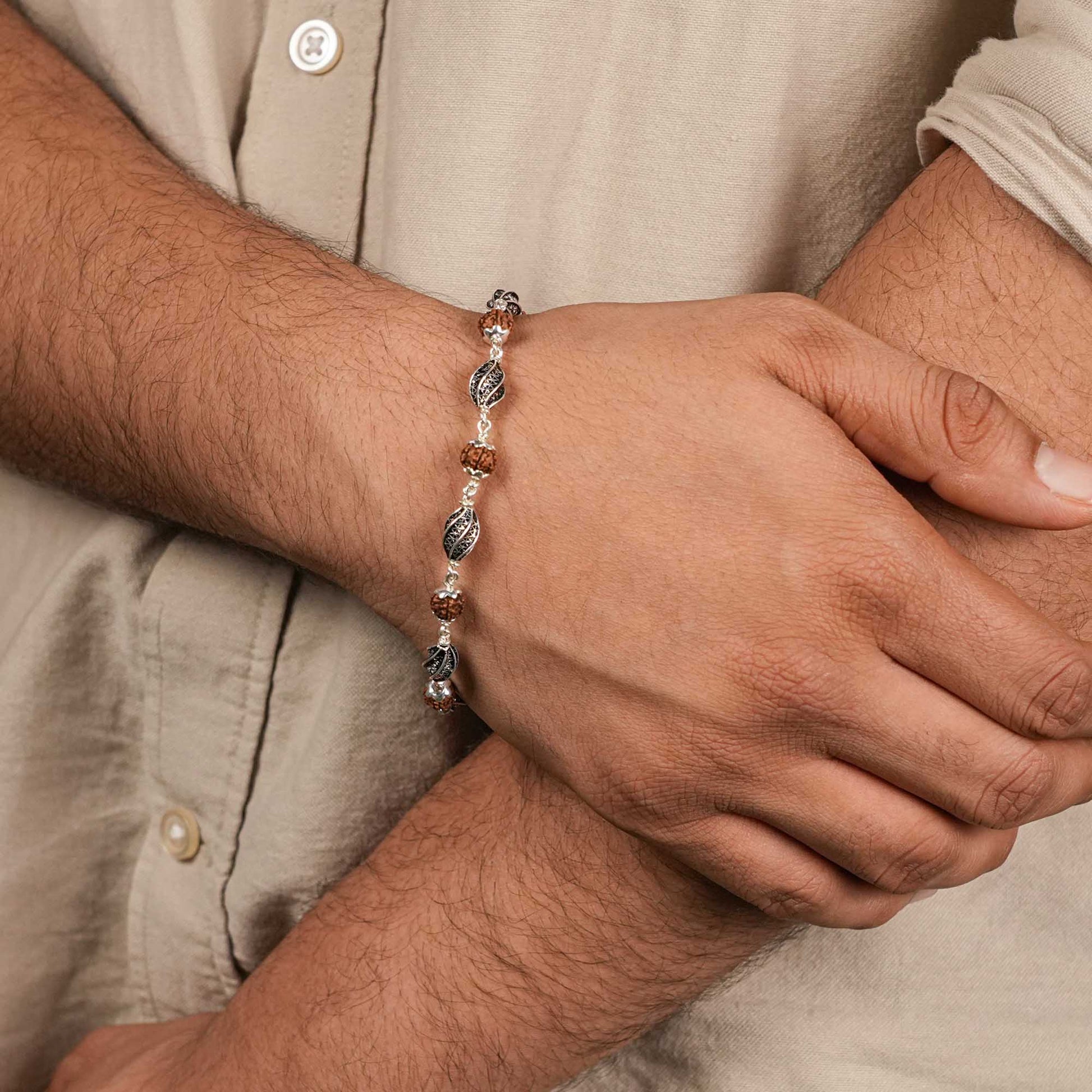 Rudraksha Silver Marqurise Beads Bracelet.