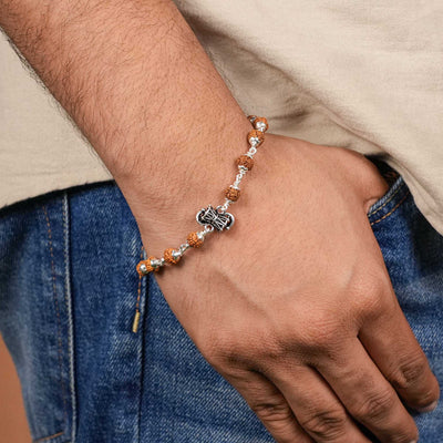 Rudraksha Silver Shiva Damru Bracelet