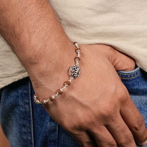 Rudraksha silver bracelet with Om and lotus flower single line for Men