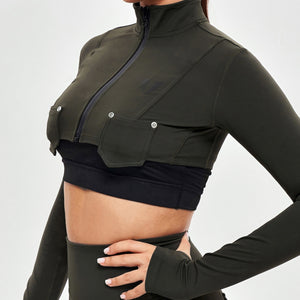 Firmabs Long Sleeve Crop Top - Dark Green