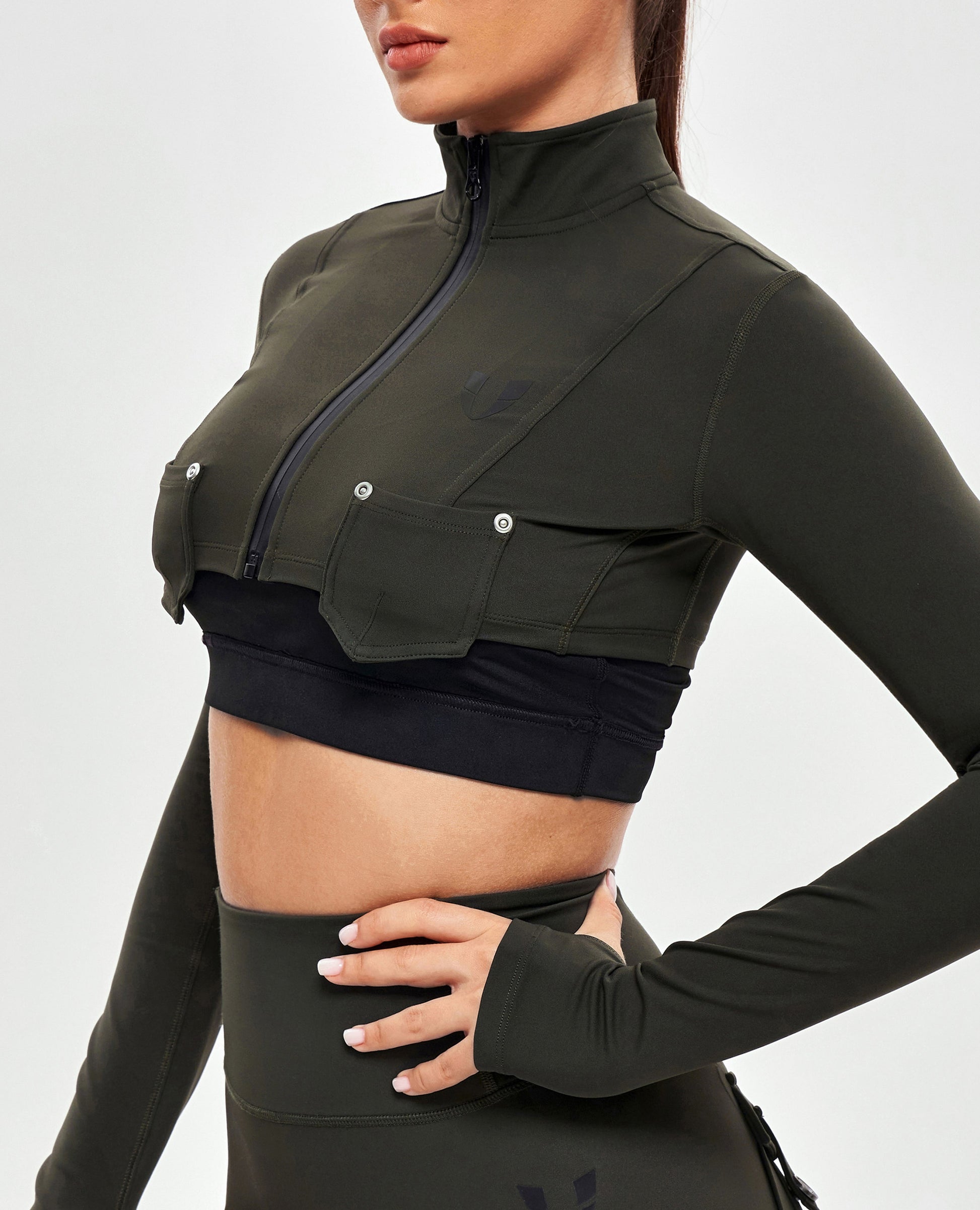 Firmabs Long Sleeve Crop Top - Dark Green