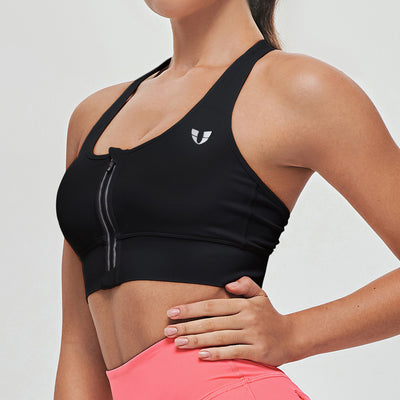 Zip Front Sports Bra - Black
