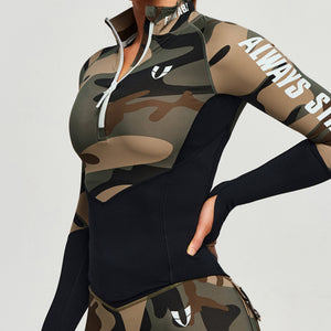 Half Zip Long Sleeve Top - Coffee Camo