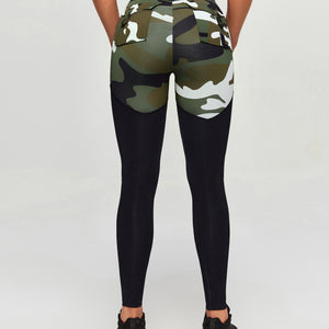 V-Waist Gym Leggings - White Green Camo