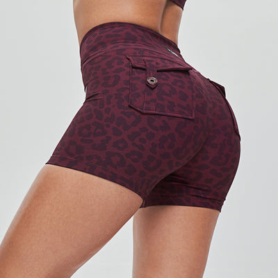 V-waist Cargo Shorts - Red Leopard