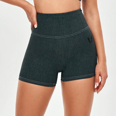 High Waist Cargo Shorts - Denim Green