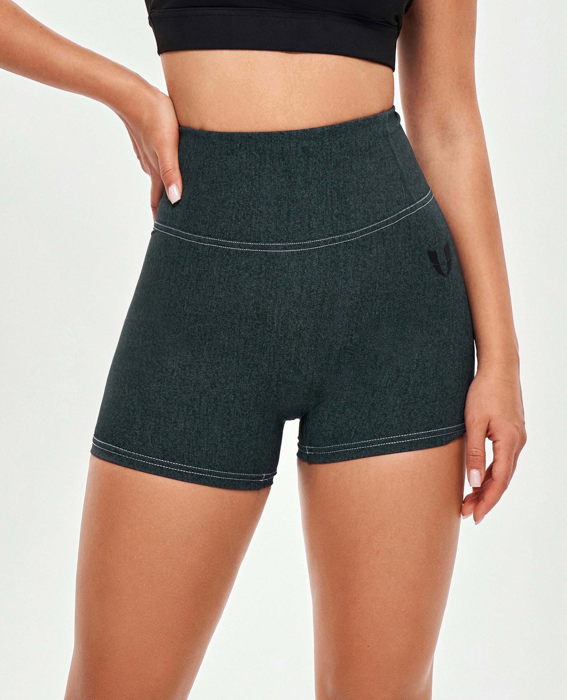 High Waist Cargo Shorts - Denim Green