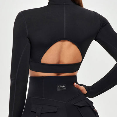 Stand Collar Crop Top - Black