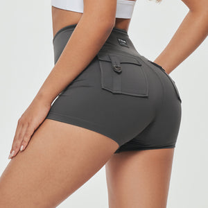 High Waist Cargo Shorts - Gray