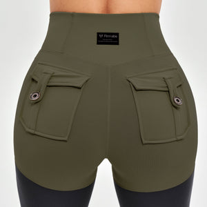 Cargo Athletic Leggings - Dark Green and Black