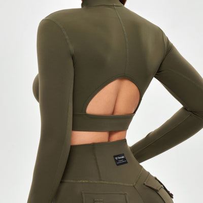 Stand Collar Crop Top - Combat Green