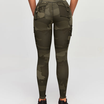 High Waisted Cargo Leggings - Army Green Camo