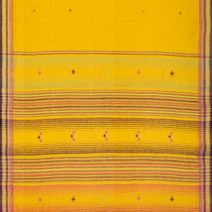 Mustard Handloom Bhujodi Cotton Saree With Cross Buttas