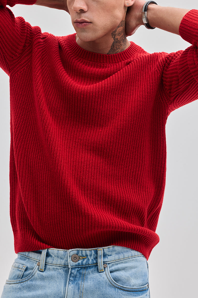 Red Fisherman Knit Sweater