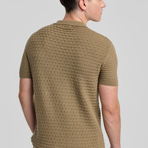 Khaki Zipper Knitted Polo T-Shirt