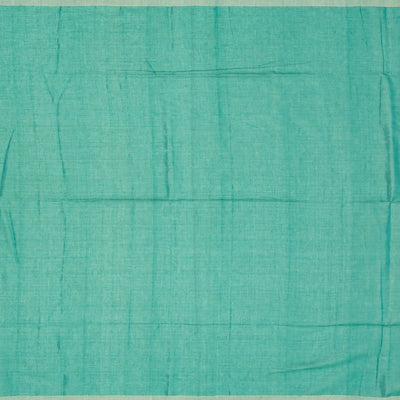 Aquamarine Handloom Bengal Cotton Saree With Floral Buttas & Stripes