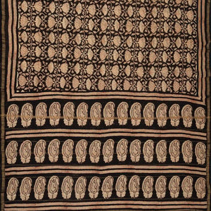 Black Chanderi Cotton Saree Printed With Floral Vine Motifs