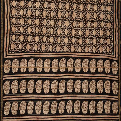 Black Chanderi Cotton Saree Printed With Floral Vine Motifs