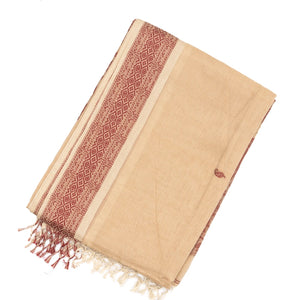 Cream Handloom Bengal Cotton Saree With Mango Buttas