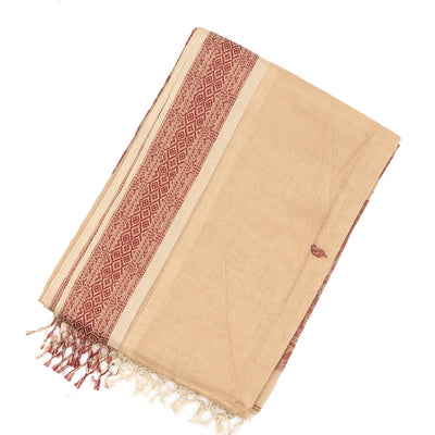 Cream Handloom Bengal Cotton Saree With Mango Buttas