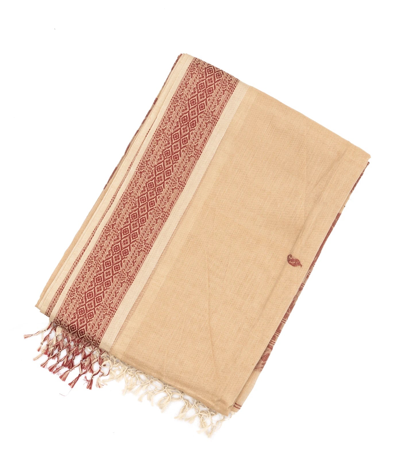 Cream Handloom Bengal Cotton Saree With Mango Buttas