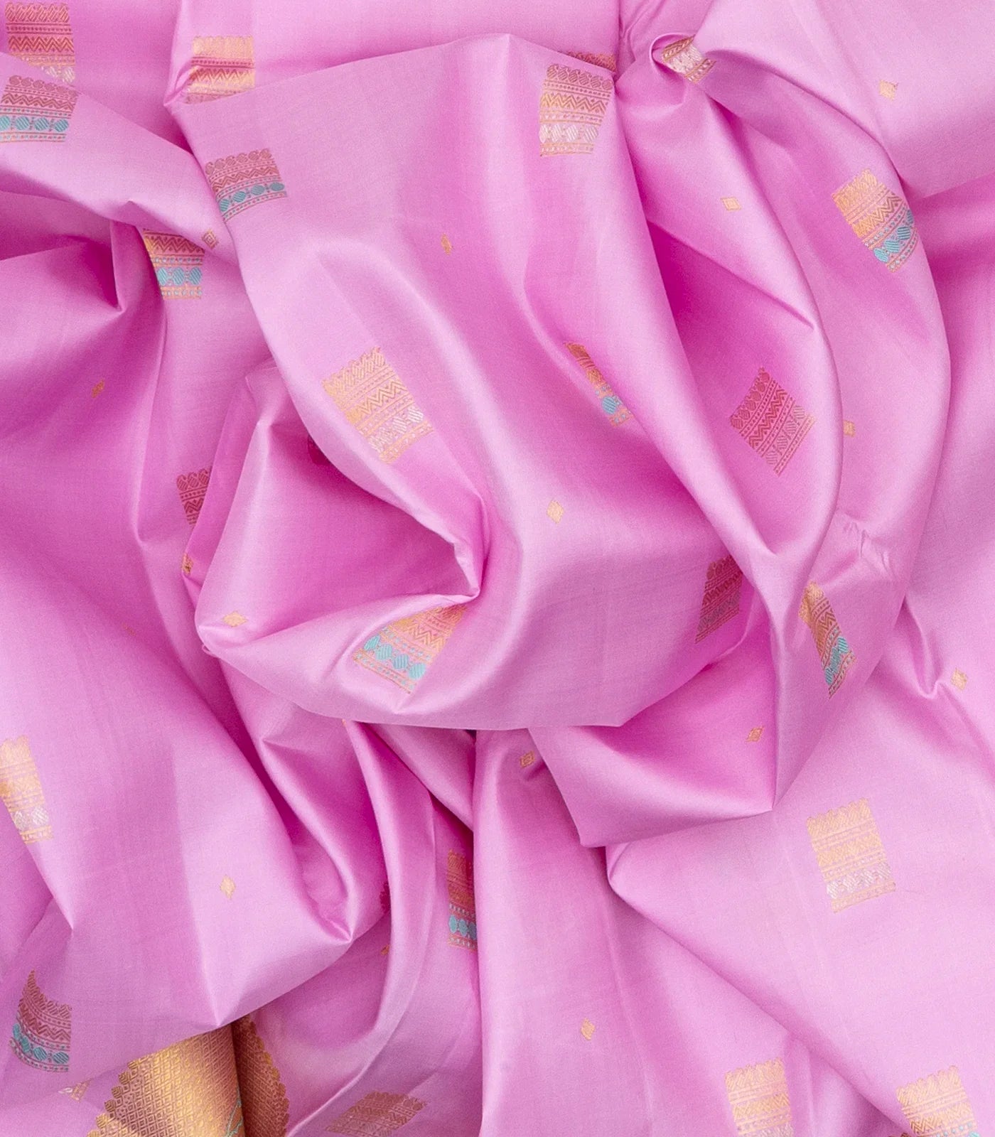 BubbleGum Pink Handloom Kanchipuram Silk Saree With Meena Buttas