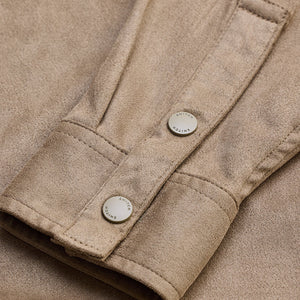 Beige Suede Snap Button Overshirt