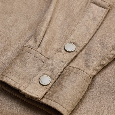 Beige Suede Snap Button Overshirt