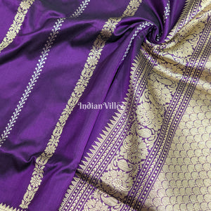 Purple Banarasi Katan Saree with Golden Siver Zari Work