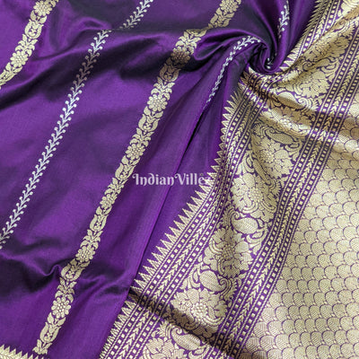 Purple Banarasi Katan Saree with Golden Siver Zari Work