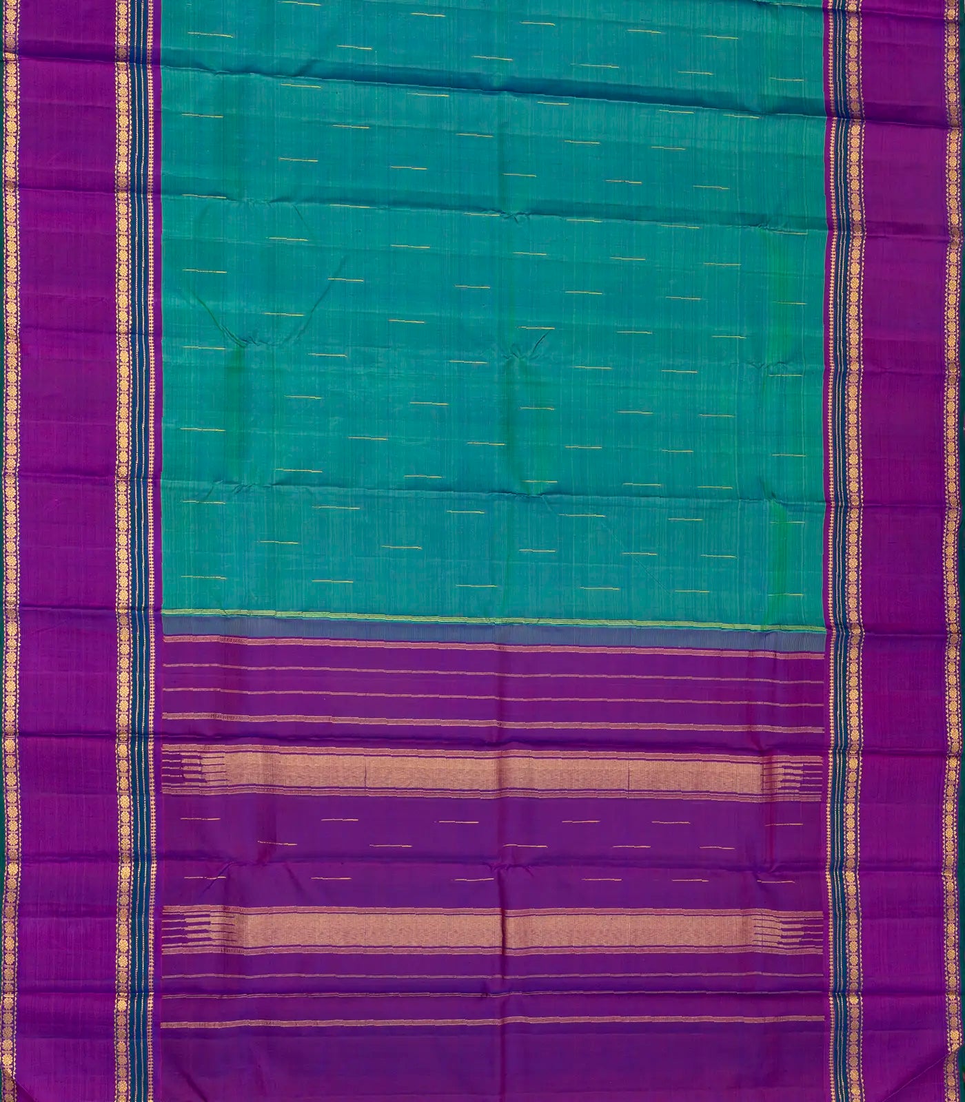 Sea Green Handloom Kanchipuram Silk Saree With Rain Drop Buttas