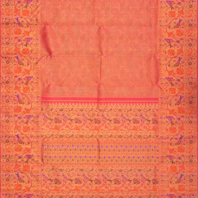 Pink Handloom Kanchipuram Silk Saree With Triangle Motifs