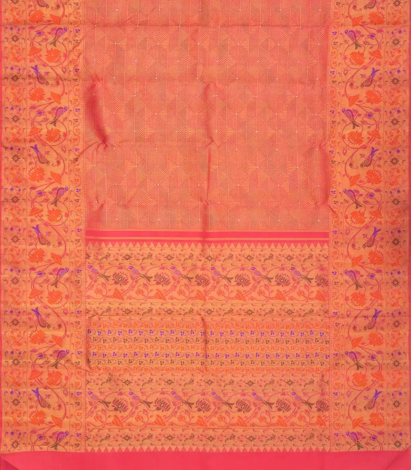 Pink Handloom Kanchipuram Silk Saree With Triangle Motifs