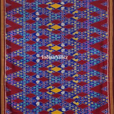 Red Blue Odisha Ikat Designer Khandua Silk Saree