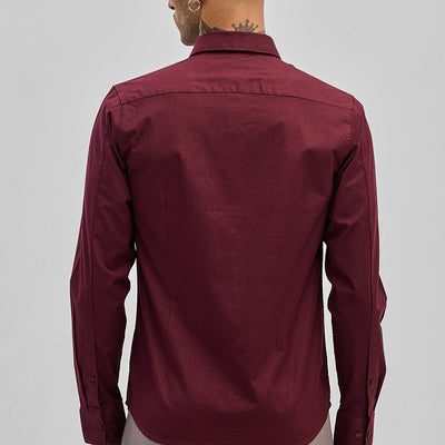 Maroon Stretchable Slim Fit Shirt