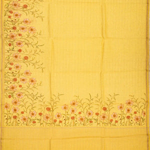 Gold Handwoven Linen Saree Printed With Floral Motifs