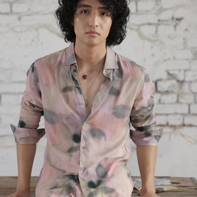 Rare Rabbit Men's Donac Dusky Olive Viscose Fabric Full Sleeves Abstract Print Shirt
