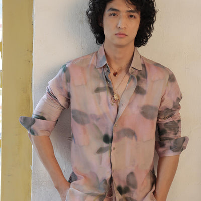 Rare Rabbit Men's Donac Dusky Olive Viscose Fabric Full Sleeves Abstract Print Shirt