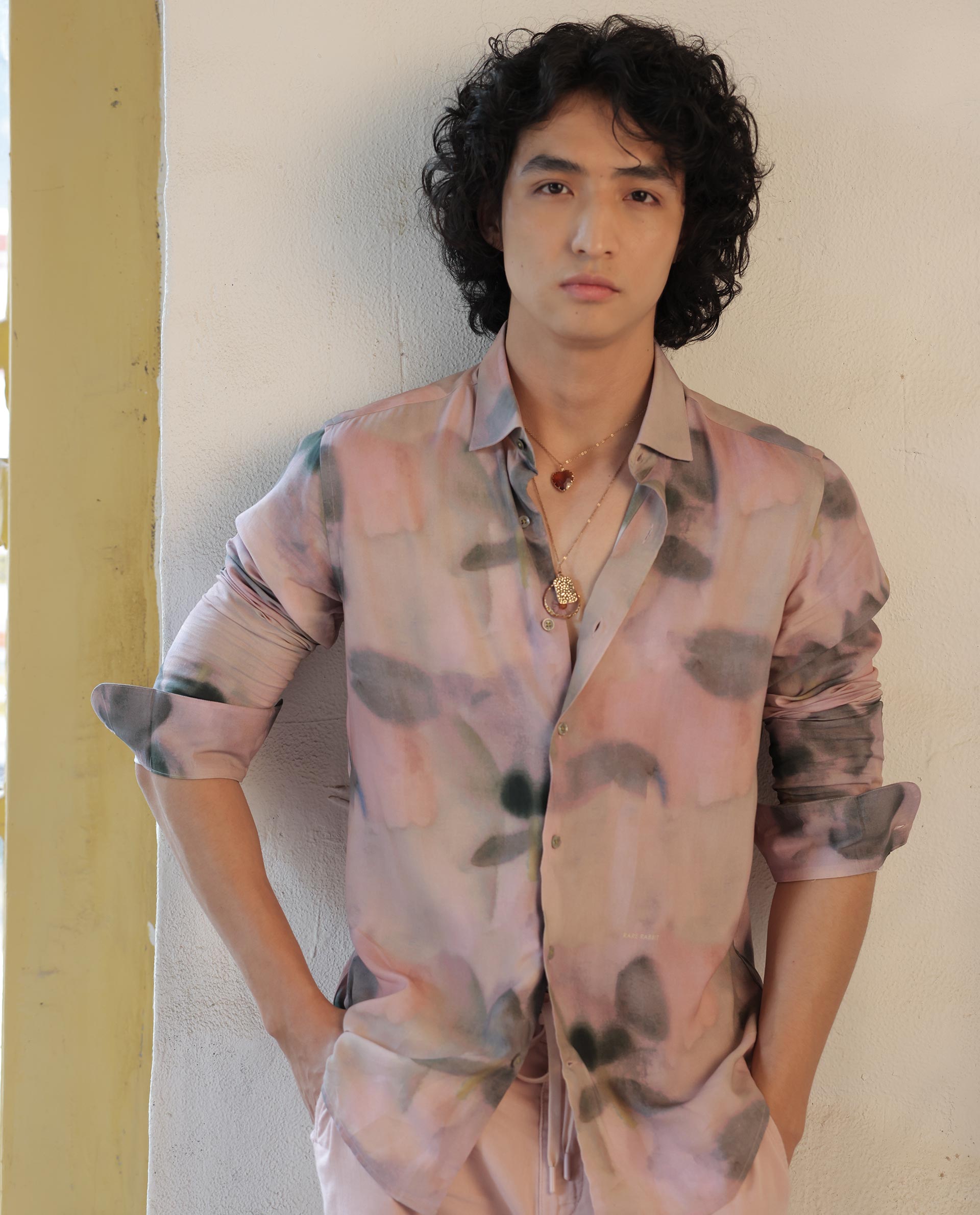Rare Rabbit Men's Donac Dusky Olive Viscose Fabric Full Sleeves Abstract Print Shirt