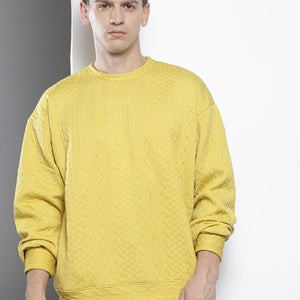 Men's Green Oversized Self Design Sweatshirt